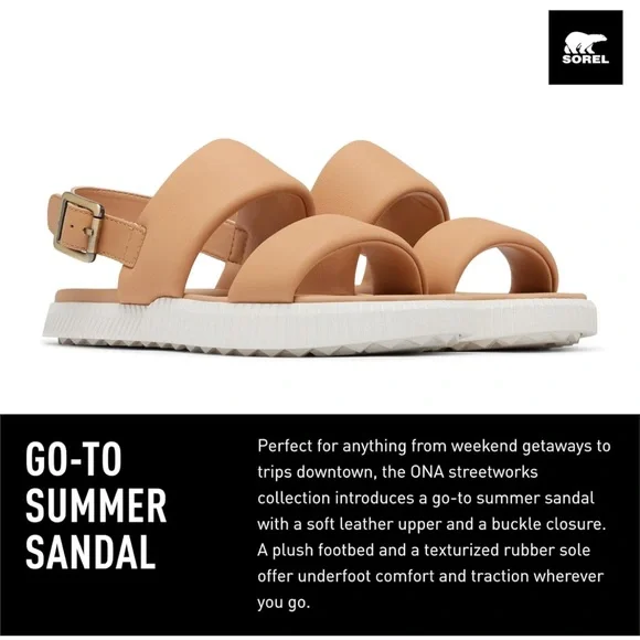 NWOT Sorel Ona Streetworks Go to Flat Sandals Women Honest Beige Sea Salt - Picture 2 of 11